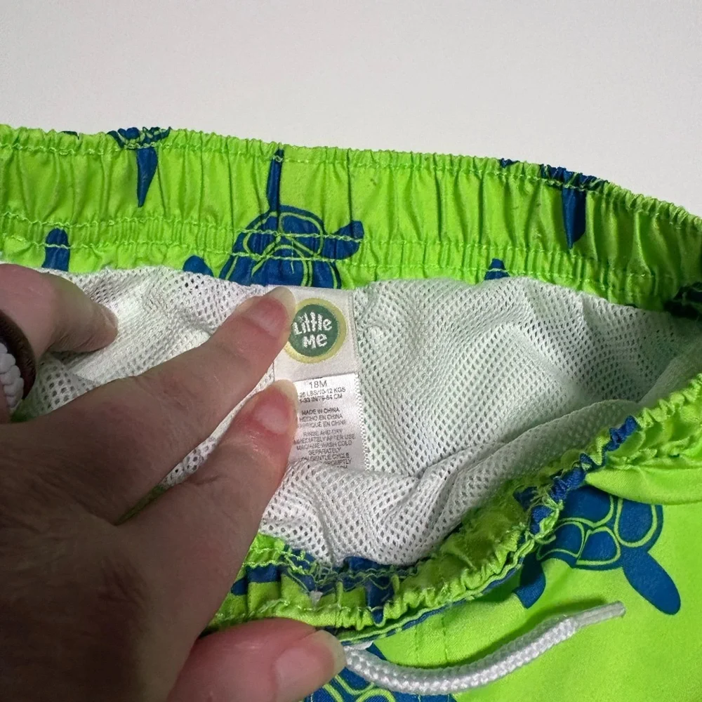$8 Little me swim trunks board shorts turtles neon 18m